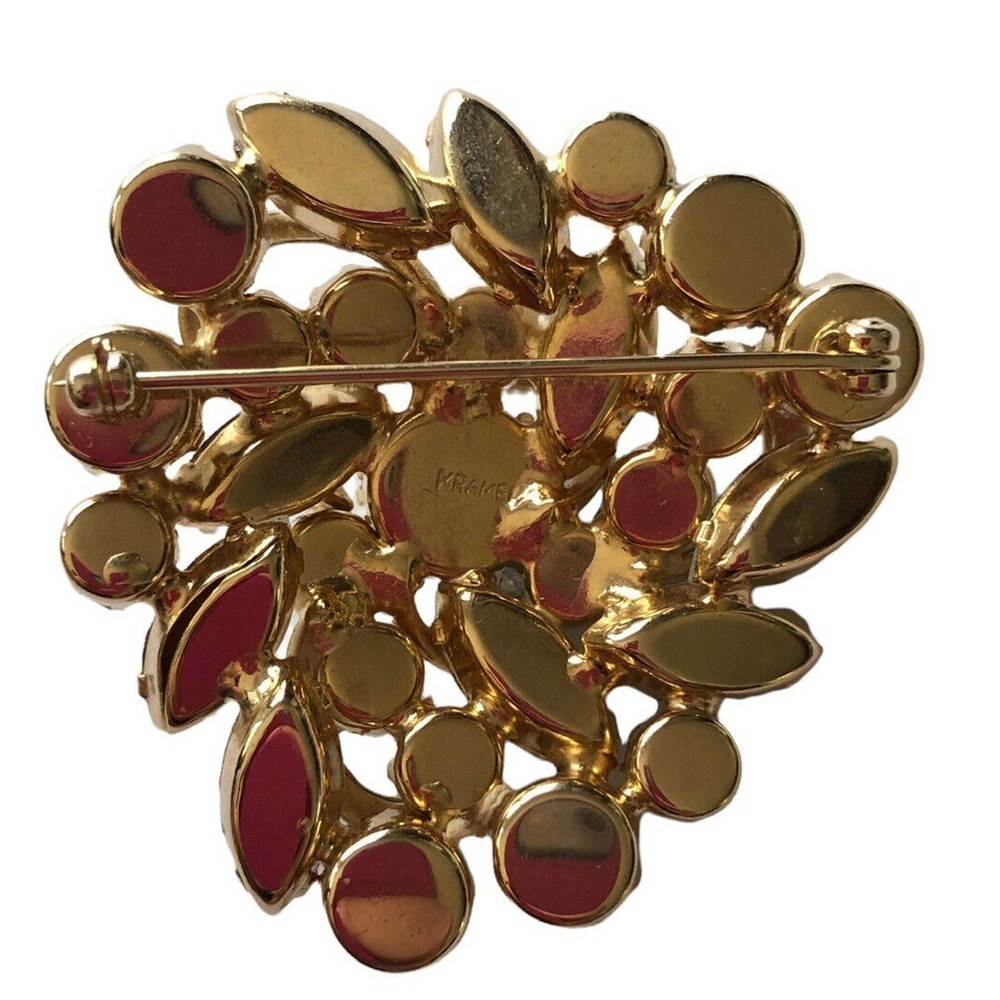 Kramer Clear Prong Set Gold Swirl Signed Rhinestone Crystal Pin Brooch Triangle - Picture 4 of 6